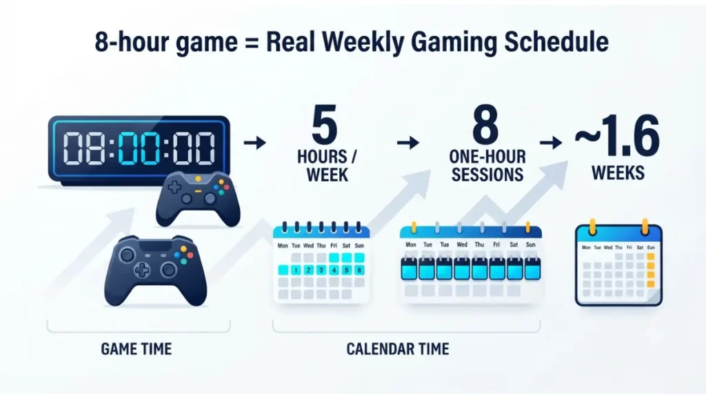 HowLongToBeat 8-hour game converted into a five-hours-per-week gaming schedule