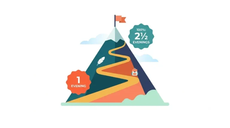 Short Hike completion time vector infographic showing one evening to the credits and two and a half evenings for 100% completion