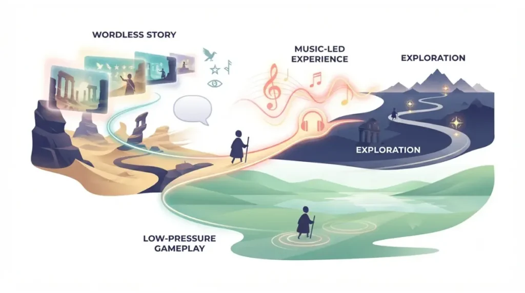 Games like Journey with wordless storytelling music exploration and low-pressure gameplay