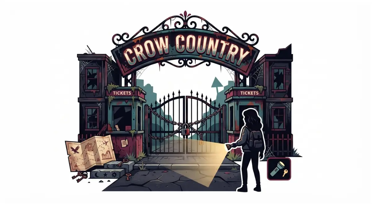 Is Crow Country retro survival horror game set in an abandoned theme park with puzzle exploration and survival elements