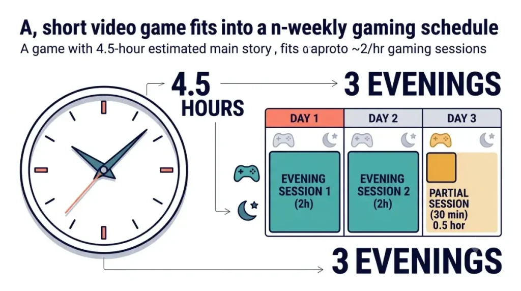 Keeper estimated 4.5-hour main story mapped to evening gaming sessions