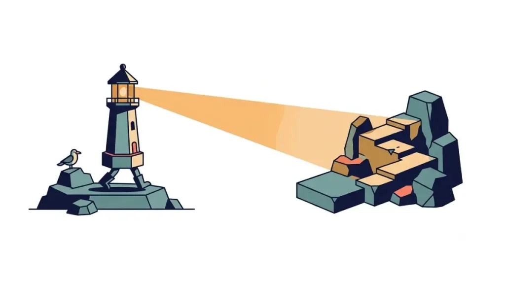 Keeper walking lighthouse using its light to interact with an environmental puzzle