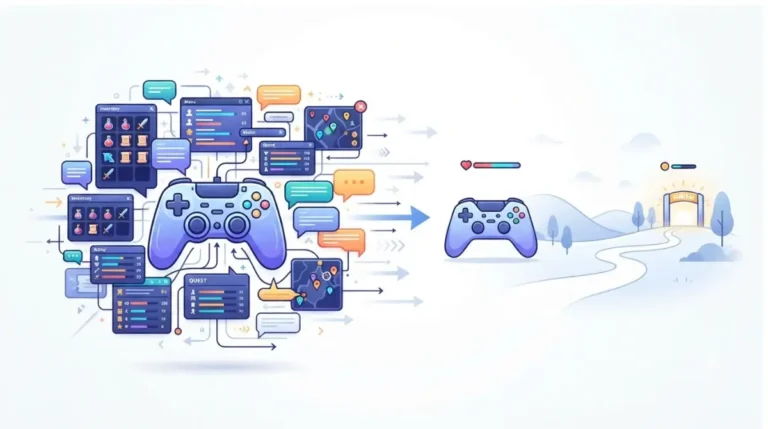 Palate cleanser game concept showing a player moving from a complex RPG experience to a short relaxing game
