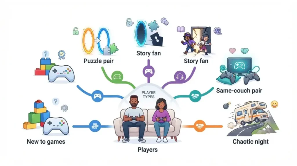Short Co-Op games matched to different partner types