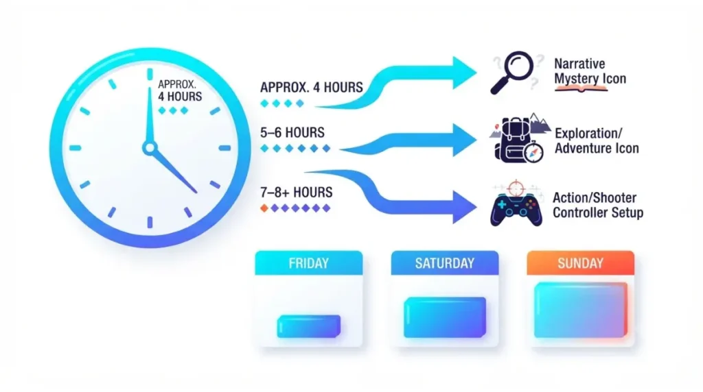 Weekend hours game choice map showing 4, 5–6, and 7–8 hour gaming sessions