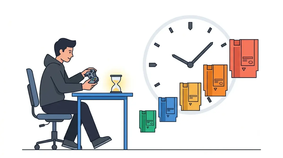 Vector illustration comparing games like Elden Ring under 40 hours by estimated completion time