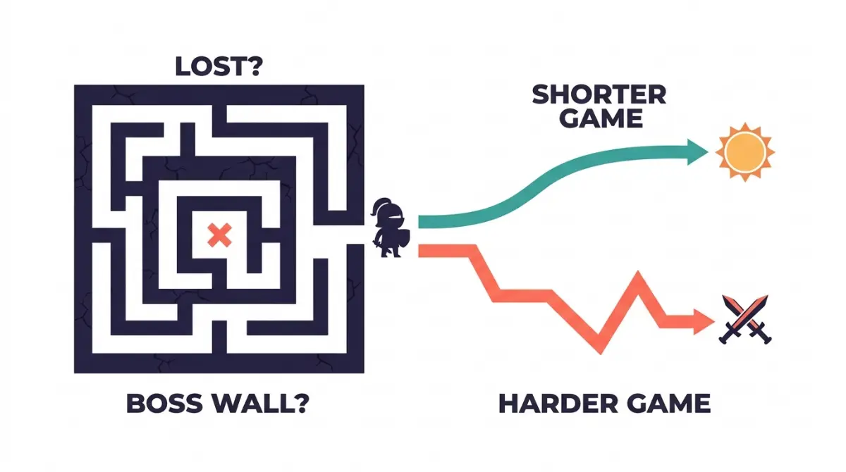 Decision path illustration for choosing a game like Hollow Knight based on whether you quit because you got lost or hit difficult bosses