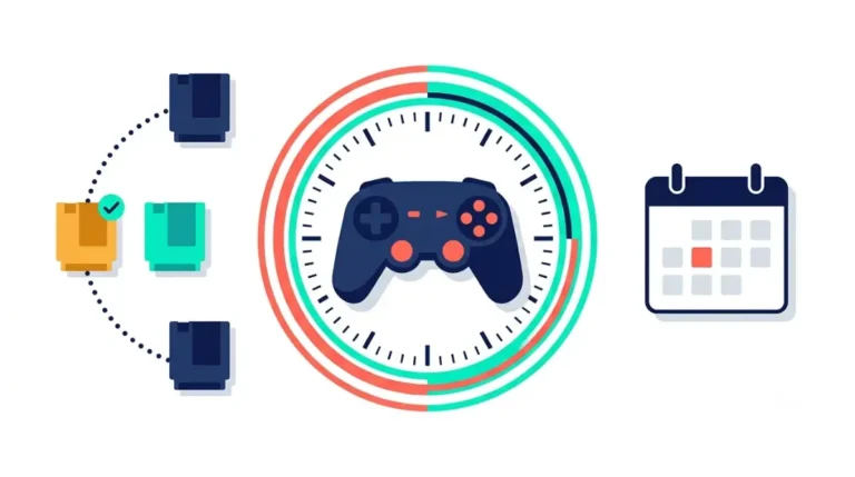 Games to play before GTA 6 launch, shown with a game controller, countdown timer, game cartridges and calendar deadline.