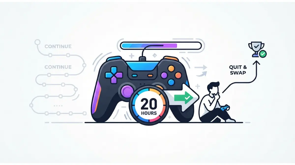 Quit a game after 20 hours decision showing continue or swap choices